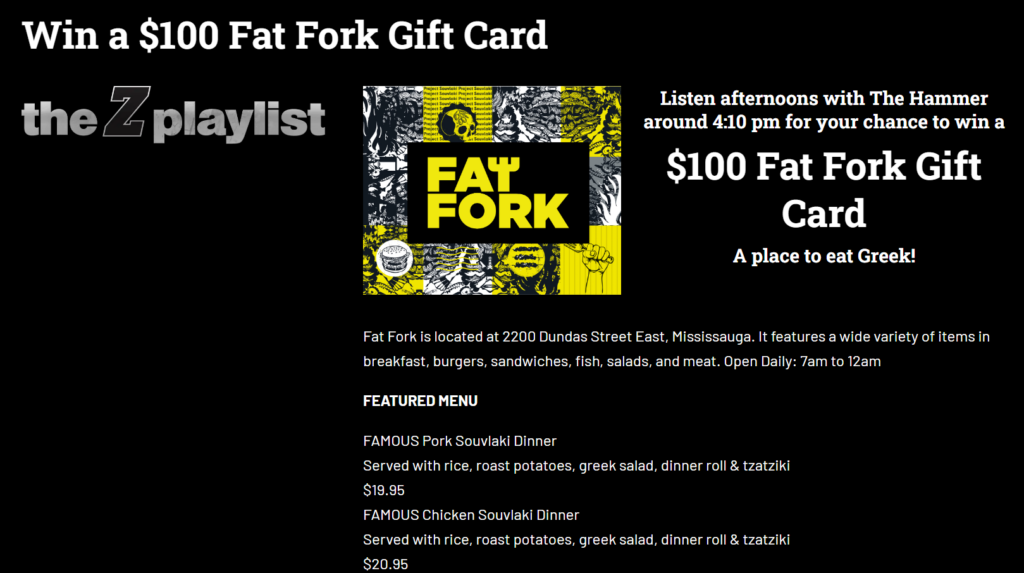 fat fork and z103.5 $100 giveaway